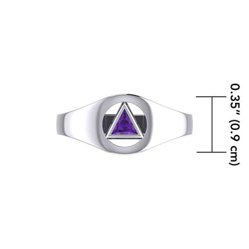 Small Silver Ring with Inlaid Recovery Symbol TRI1932 - Jewelry